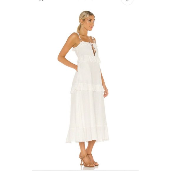 Tularosa Tie Front Midi Dress White Boho Ruffle L - Picture 2 of 6